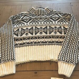Ophelia Roe, Chunky Knit, Cropped Cozy Black and White Patterned Sweater